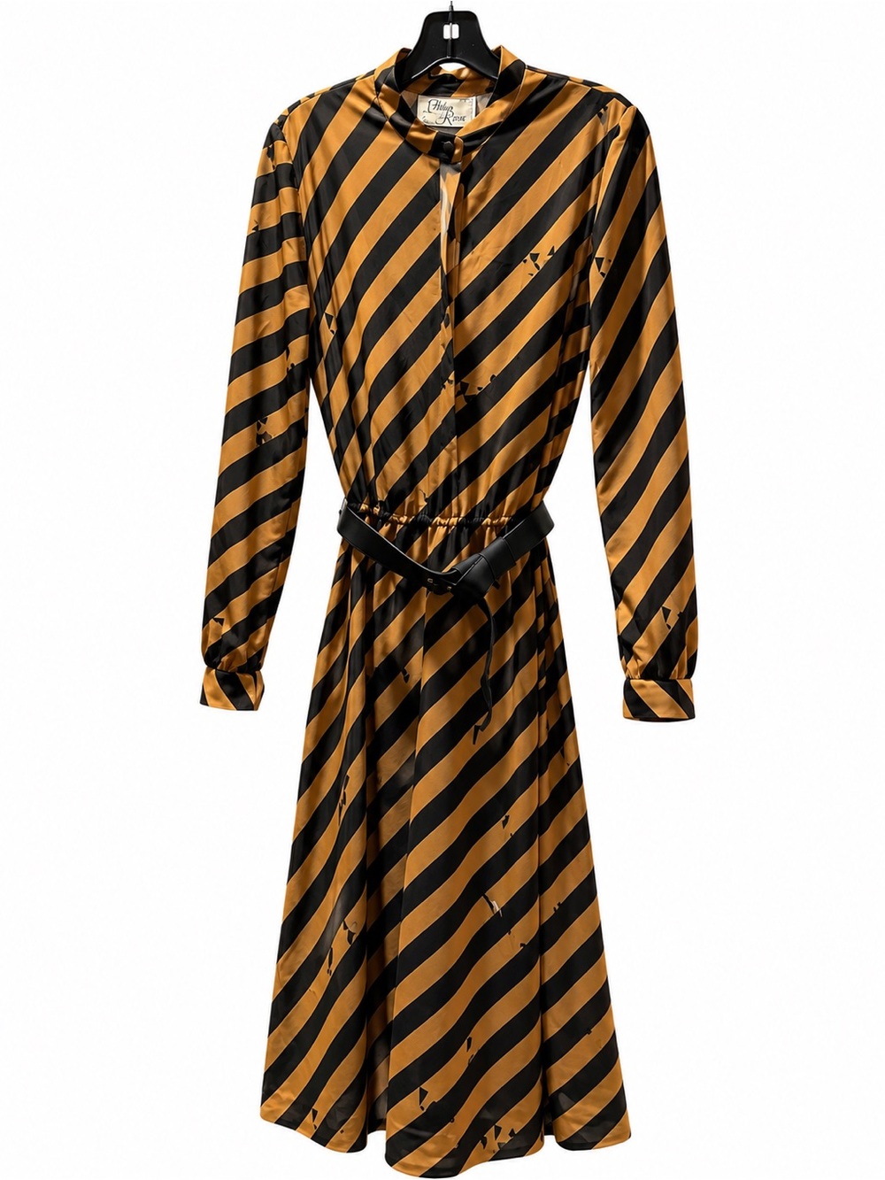 Vintage Lillian Russell Striped Midi Dress in Black & Brown